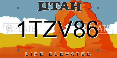1TZV86 Utah License Plate