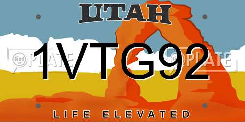 1VTG92 Utah License Plate