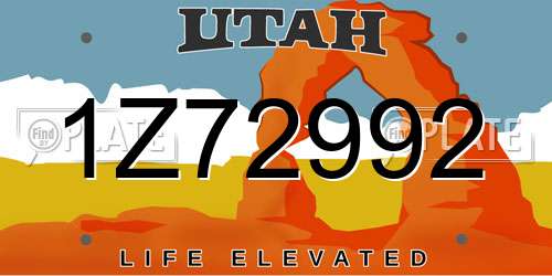 1Z72992 Utah License Plate