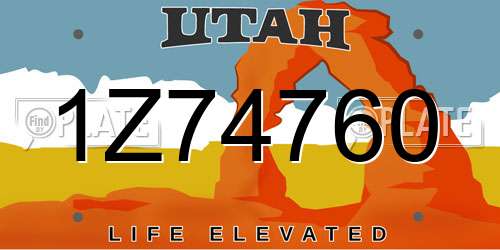 1Z74760 Utah License Plate