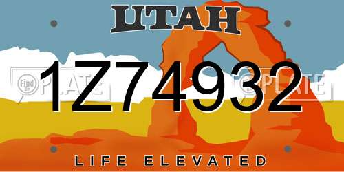 1Z74932 Utah License Plate