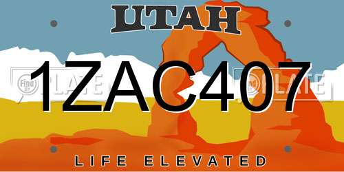 1ZAC407 Utah License Plate