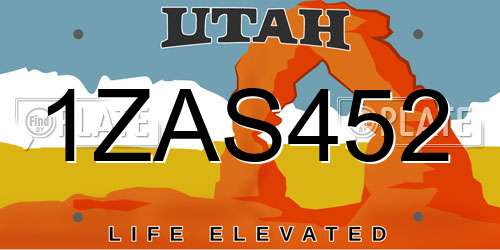 1ZAS452 Utah License Plate