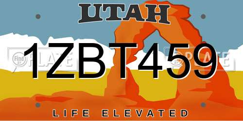 1ZBT459 Utah License Plate