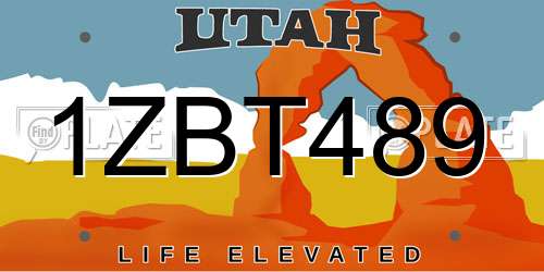 1ZBT489 Utah License Plate
