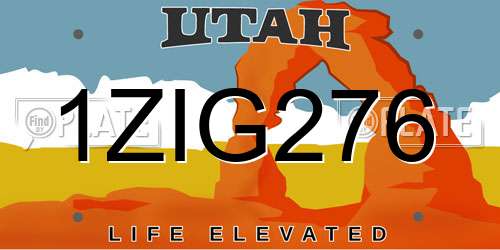 1ZIG276 Utah License Plate
