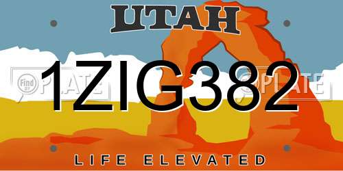 1ZIG382 Utah License Plate