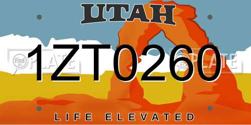 1ZT0260 Utah License Plate