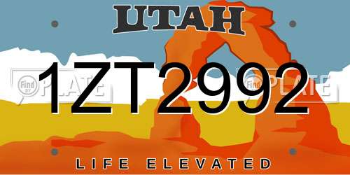 1ZT2992 Utah License Plate