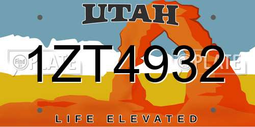 1ZT4932 Utah License Plate