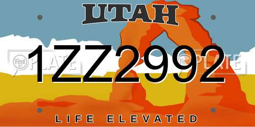 1ZZ2992 Utah License Plate