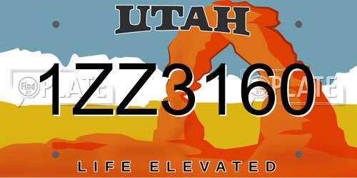 1ZZ3160 Utah License Plate
