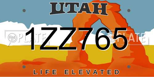 1ZZ765 Utah License Plate