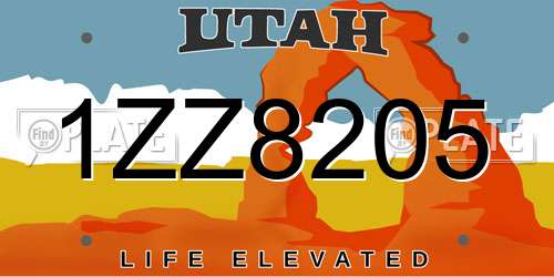 1ZZ8205 Utah License Plate