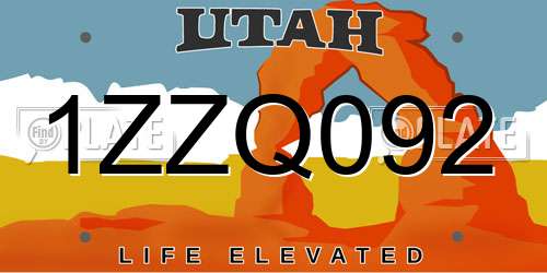 1ZZQ092 Utah License Plate
