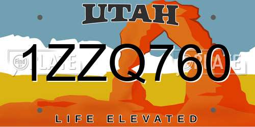 1ZZQ760 Utah License Plate