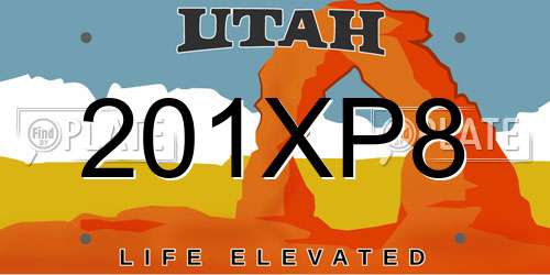201XP8 Utah License Plate