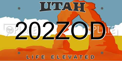 202ZOD Utah License Plate
