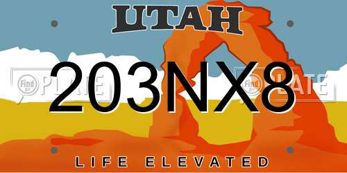 203NX8 Utah License Plate
