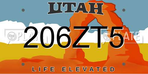 206ZT5 Utah License Plate