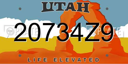 20734Z9 Utah License Plate