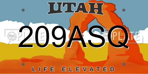 209ASQ Utah License Plate