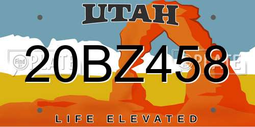 20BZ458 Utah License Plate