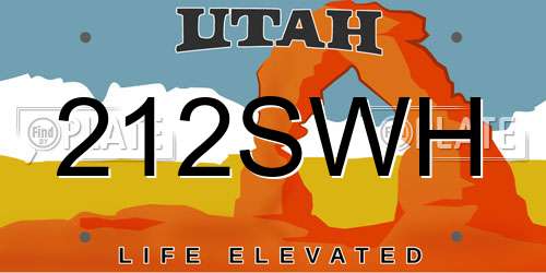 212SWH Utah License Plate