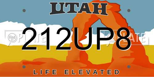 212UP8 Utah License Plate