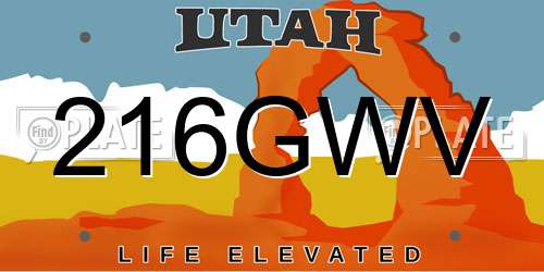 216GWV Utah License Plate
