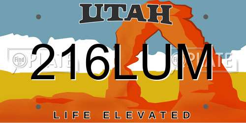 216LUM Utah License Plate