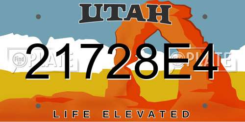 21728E4 Utah License Plate