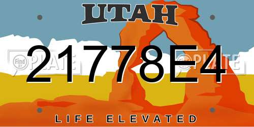 21778E4 Utah License Plate