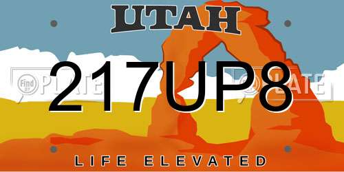 217UP8 Utah License Plate
