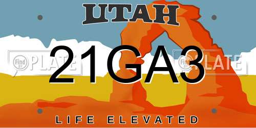 21GA3 Utah License Plate
