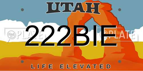 222BIE Utah License Plate