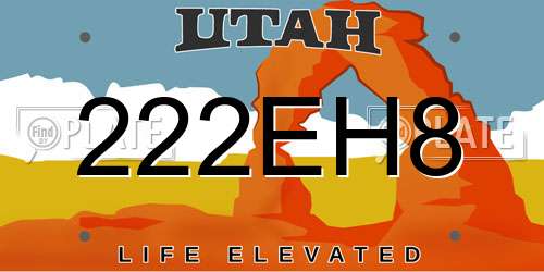 222EH8 Utah License Plate