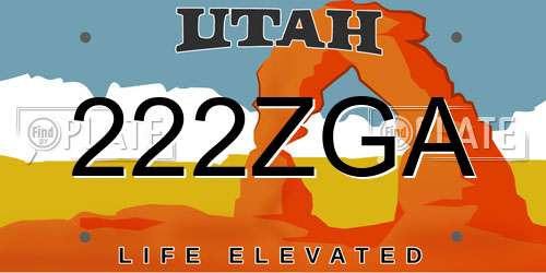 222ZGA Utah License Plate