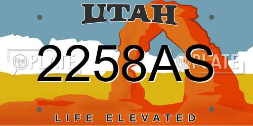 2258AS Utah License Plate