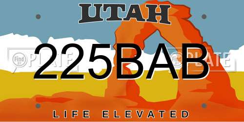 225BAB Utah License Plate