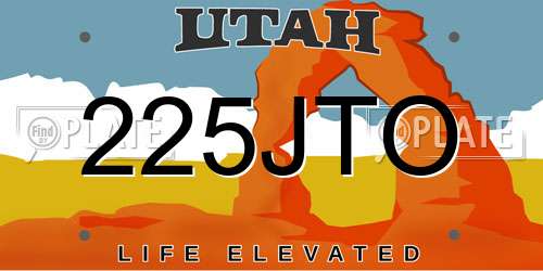 225JTO Utah License Plate