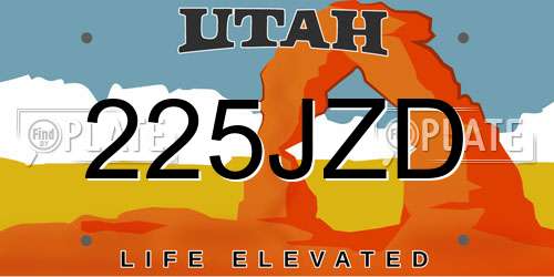 225JZD Utah License Plate