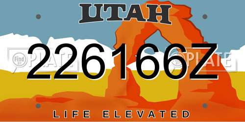 226166Z Utah License Plate