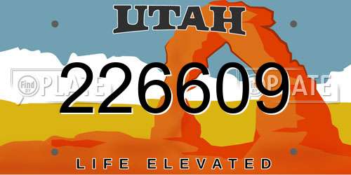 226609 Utah License Plate