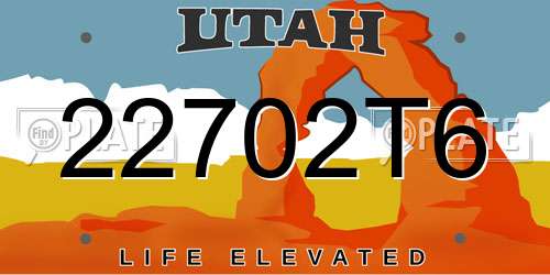 22702T6 Utah License Plate