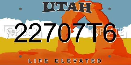 22707T6 Utah License Plate