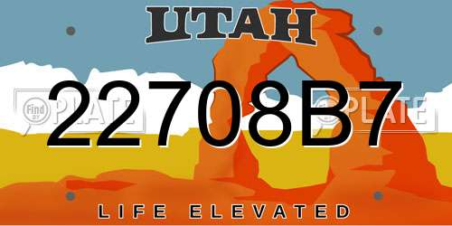 22708B7 Utah License Plate