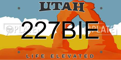 227BIE Utah License Plate