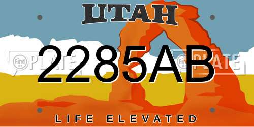 2285AB Utah License Plate