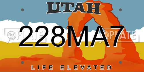 228MA7 Utah License Plate